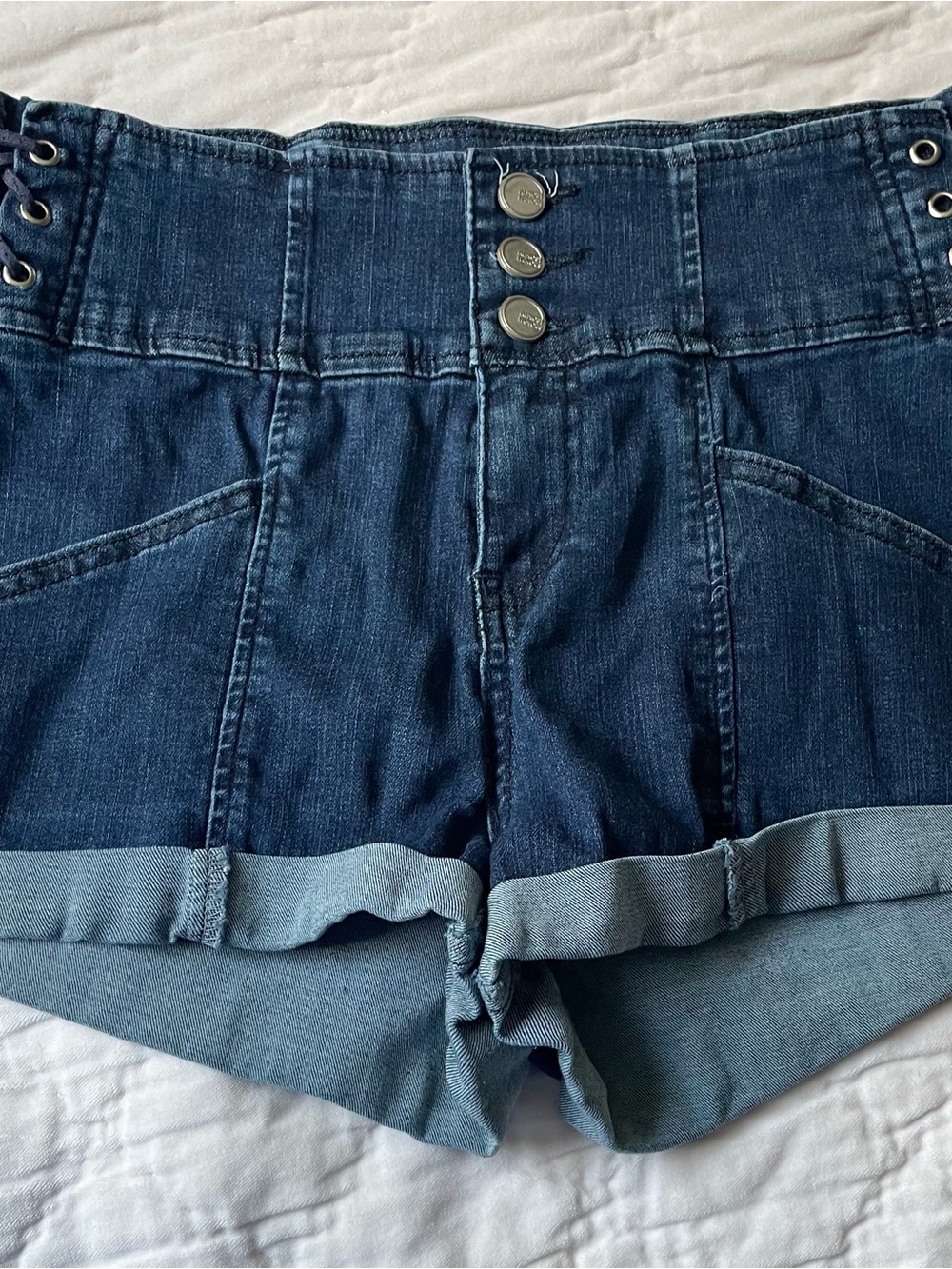 Almost Famous Dark Blue High-Waist Roll-Cuff Denim Shorts